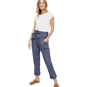 FREE PEOPLE Women’s Rumors Yard-dyed Blue Striped Belted Harem Pants